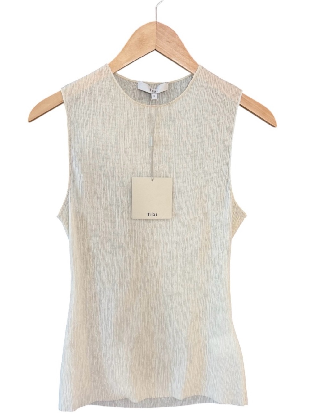 Tibi NWT Cream Textured Stretch Top - Soft Ribbed Knit.Quiet Luxury Elegant